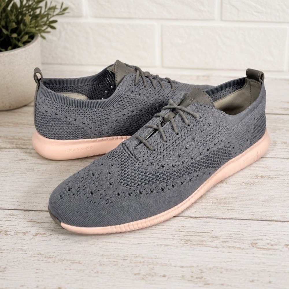 Cole‎ Haan ZeroGrand Stitchlite Wingtip Oxford Shoes Women 8.5B Gray Knit